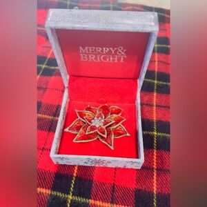 Elegant Red and Gold Flower Brooch